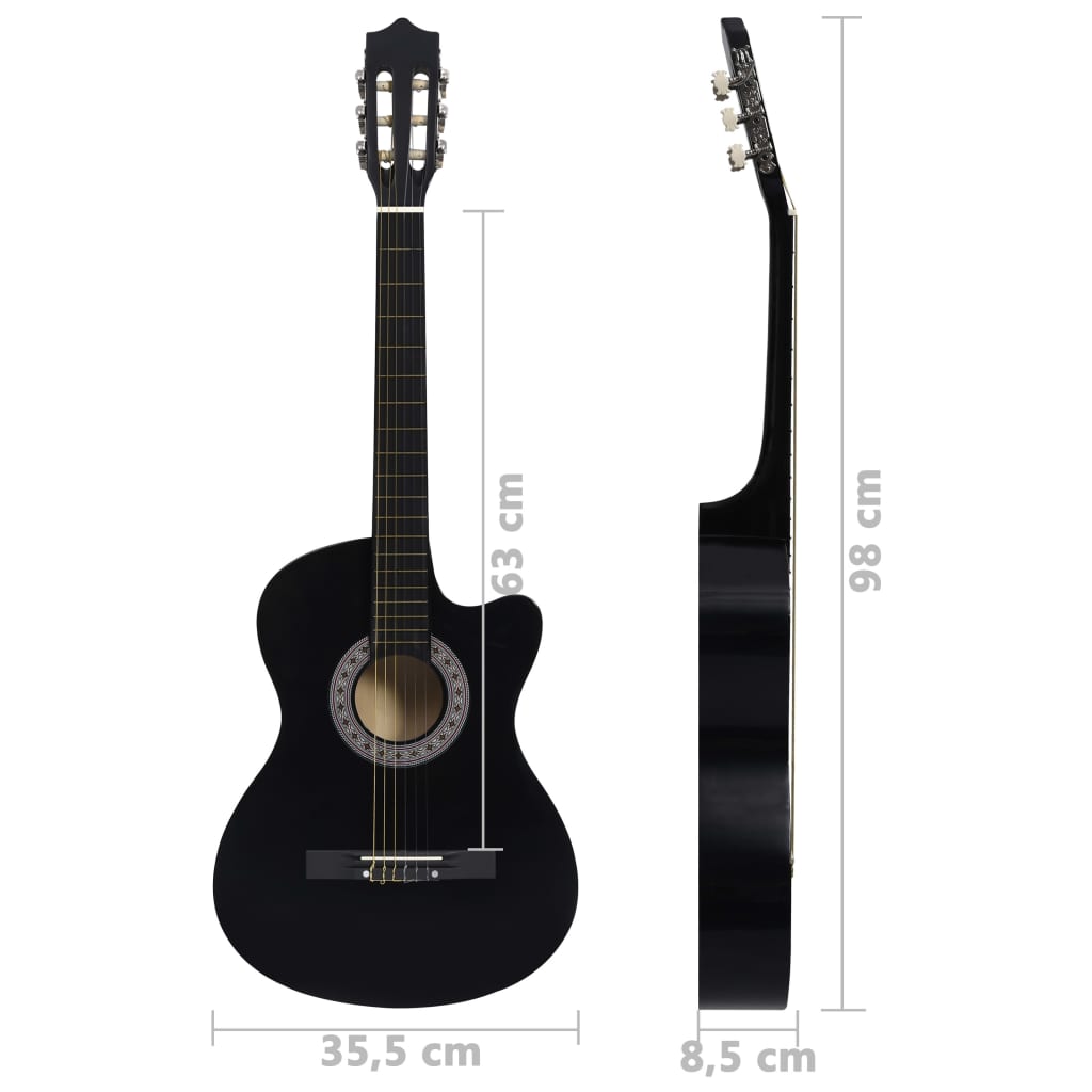 Western klassisk cutaway gitar med 6 strenger svart 38"