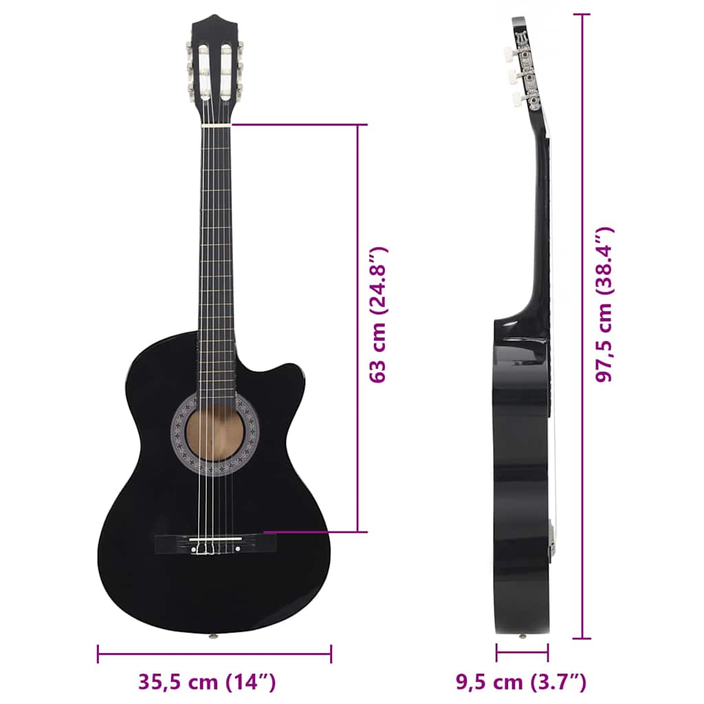 Western klassisk cutaway gitar med 6 strenger svart 38"