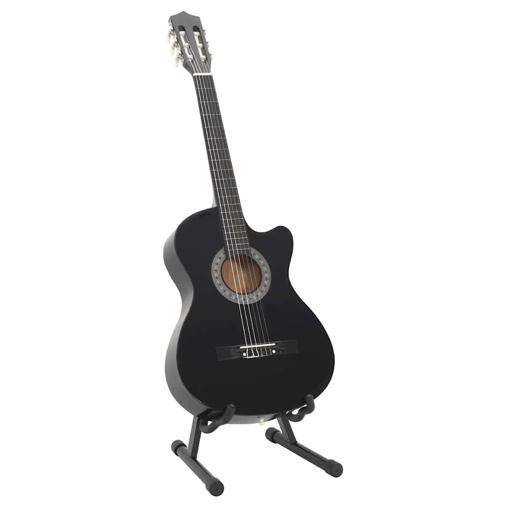 Western klassisk gitarsett 12 deler med 6 strenger svart 38"