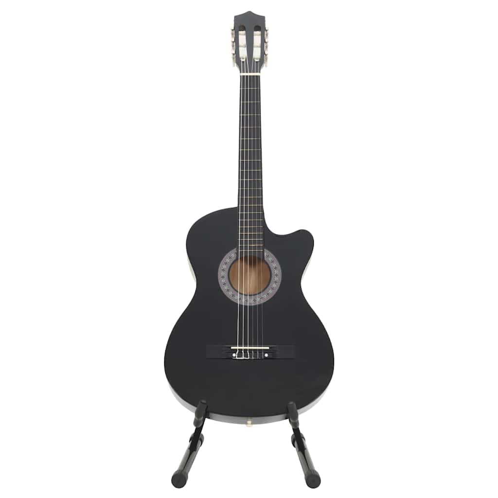 Western klassisk gitarsett 12 deler med 6 strenger svart 38"