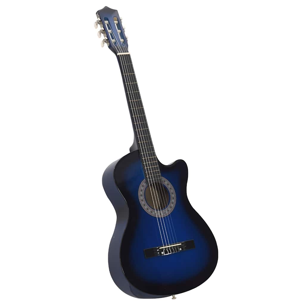Western klassisk gitarsett 12 deler med 6 strenger blå 38"