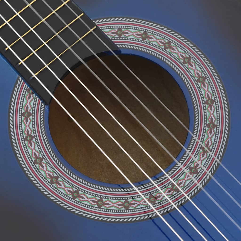 Western klassisk gitarsett 12 deler med 6 strenger blå 38"