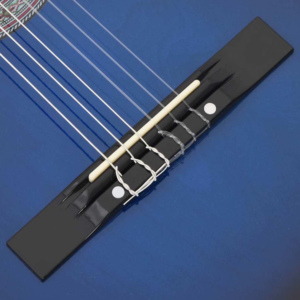 Western klassisk gitarsett 12 deler med 6 strenger blå 38"