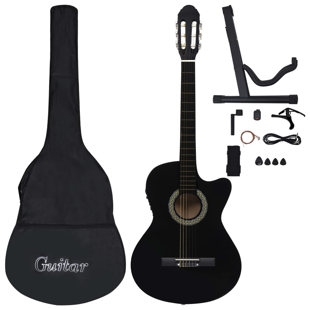 Western gitarsett 12 deler med equalizer og 6 strenger svart