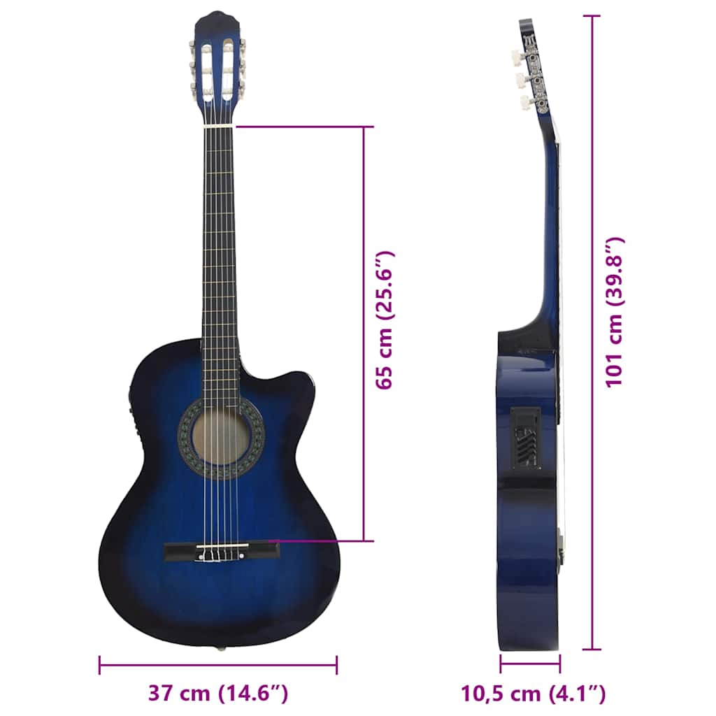 Western klassisk cutaway gitar med equalizer 6 strenger blå