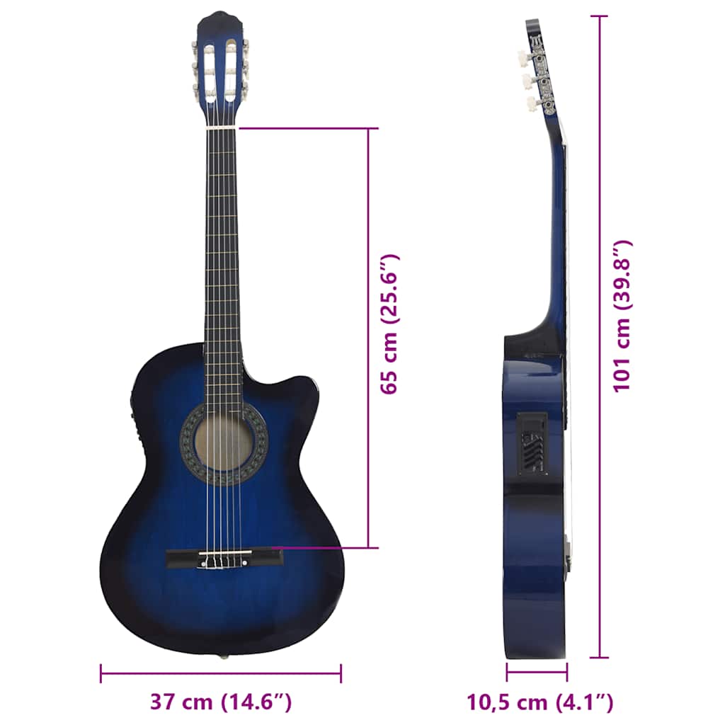 Western gitarsett 12 deler med equalizer og 6 strenger blå