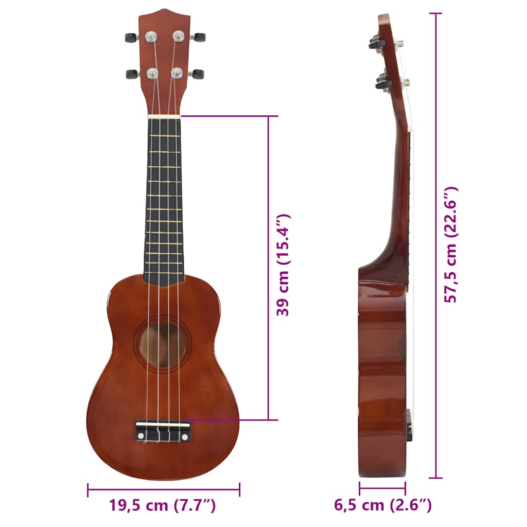 Sopran-ukulele sett med veske for barn mørkt tre 23"