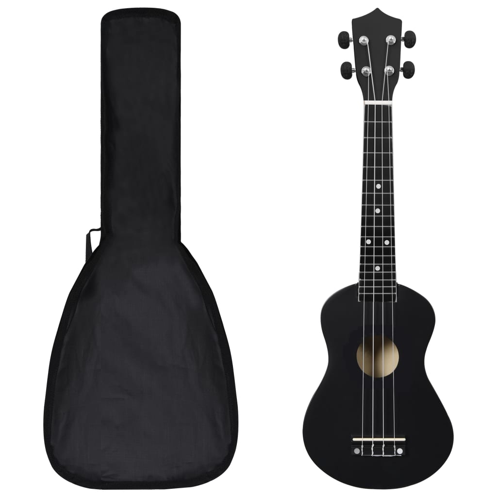 Sopran-ukulele sett med veske for barn svart 23"