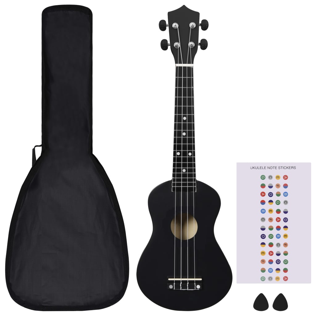 Sopran-ukulele sett med veske for barn svart 23"