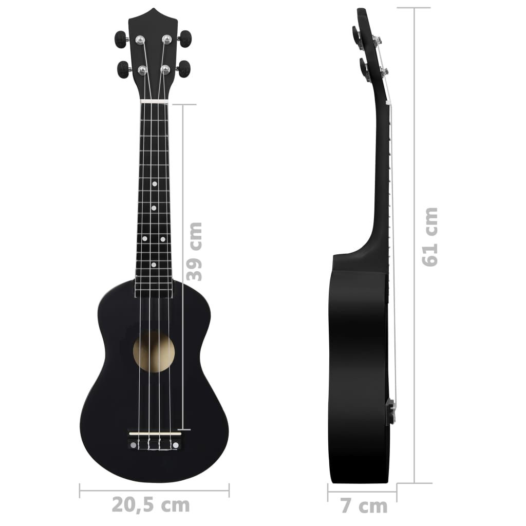 Sopran-ukulele sett med veske for barn svart 23"