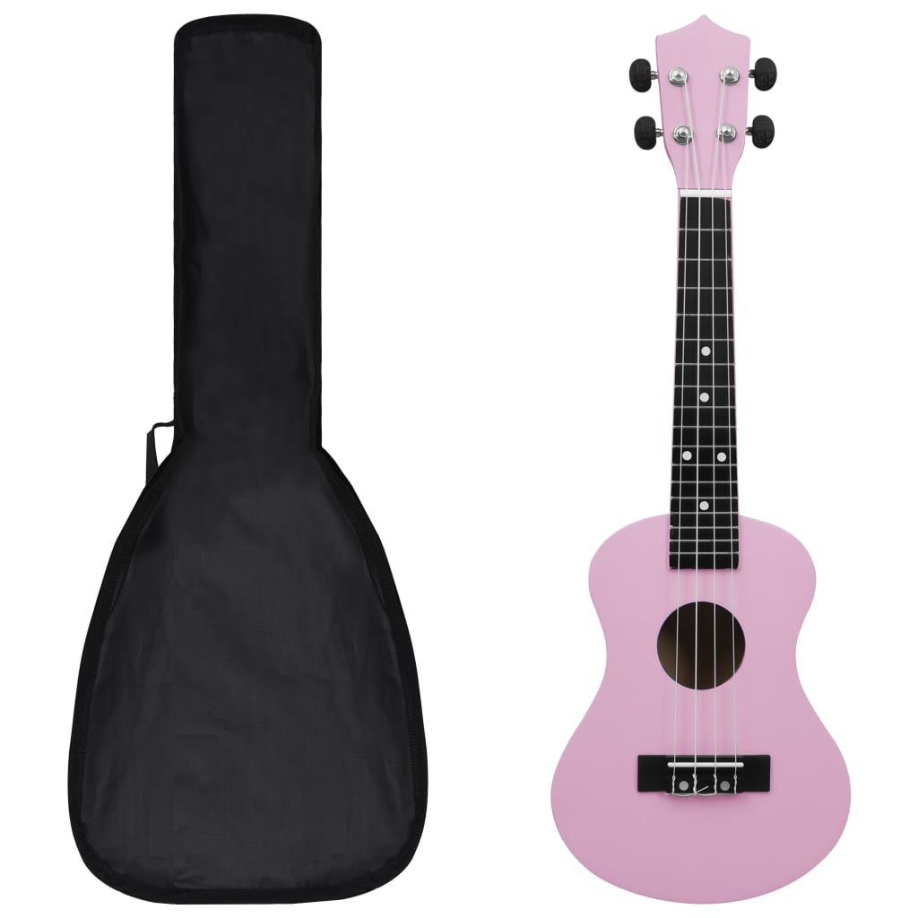 Sopran-ukulele sett med veske for barn rosa 23"