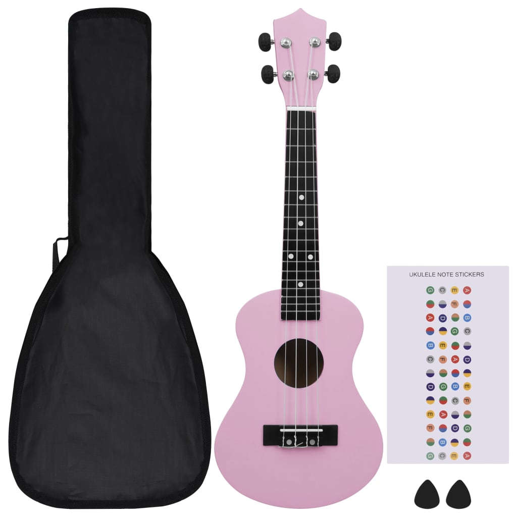 Sopran-ukulele sett med veske for barn rosa 23"