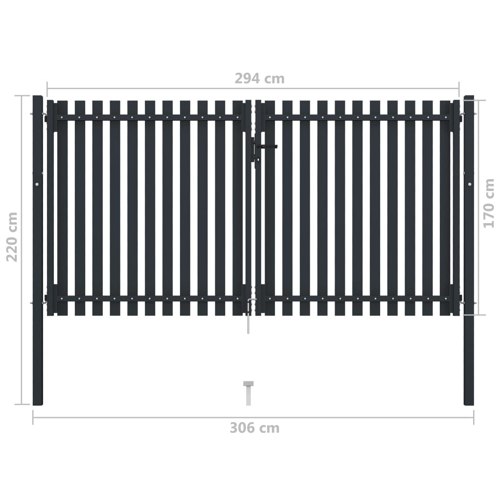 Hageport med dobbel dør stål 306x220 cm antrasitt