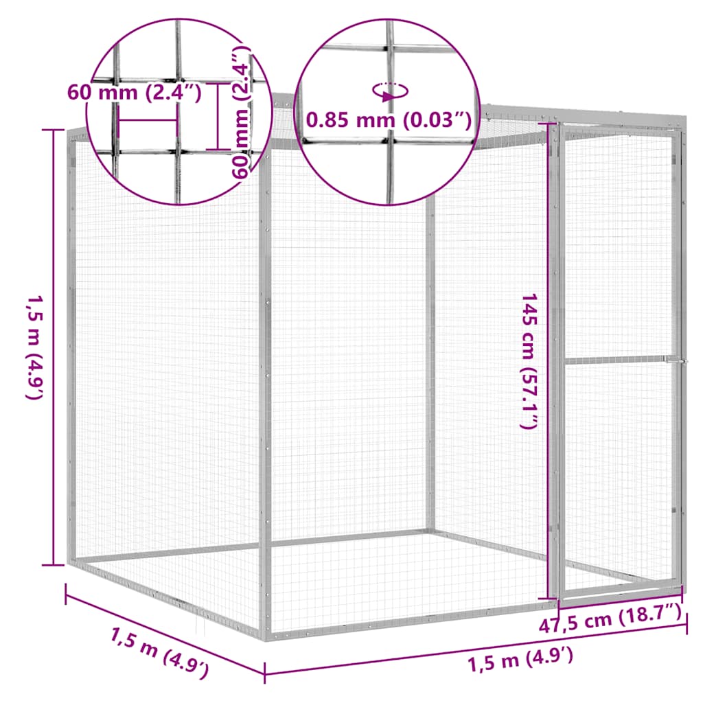 Kattegård 1,5x1,5x1,5 m galvanisert stål vidaXL