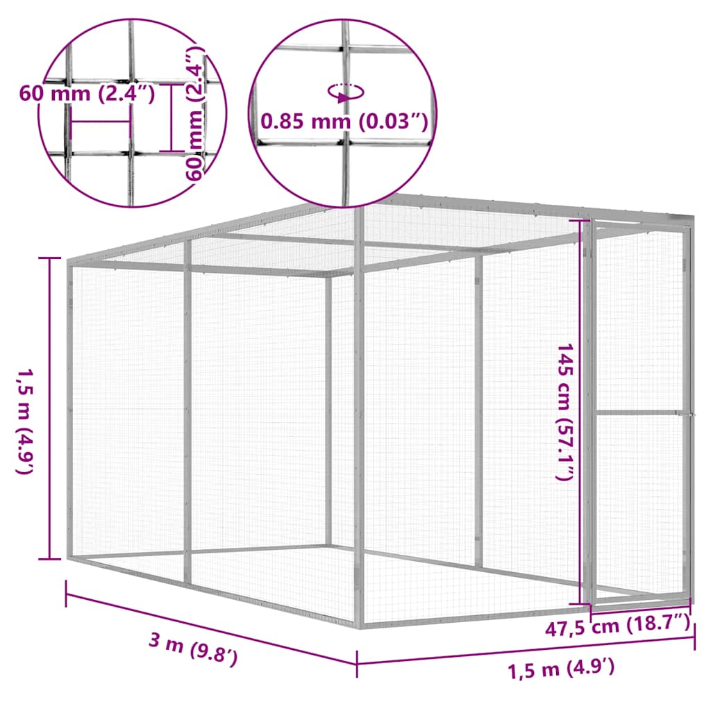 Kattegård 3x1,5x1,5 m galvanisert stål vidaXL