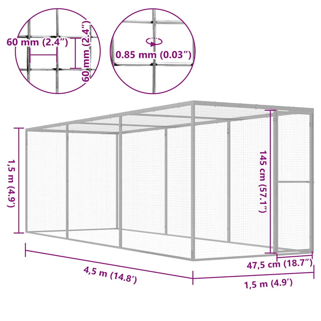 Kattegård 4,5x1,5x1,5 m galvanisert stål vidaXL