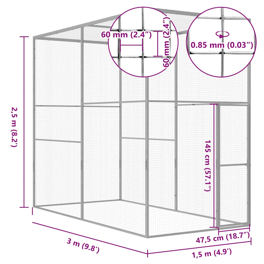 Kattegård 3x1,5x2,5 m galvanisert stål