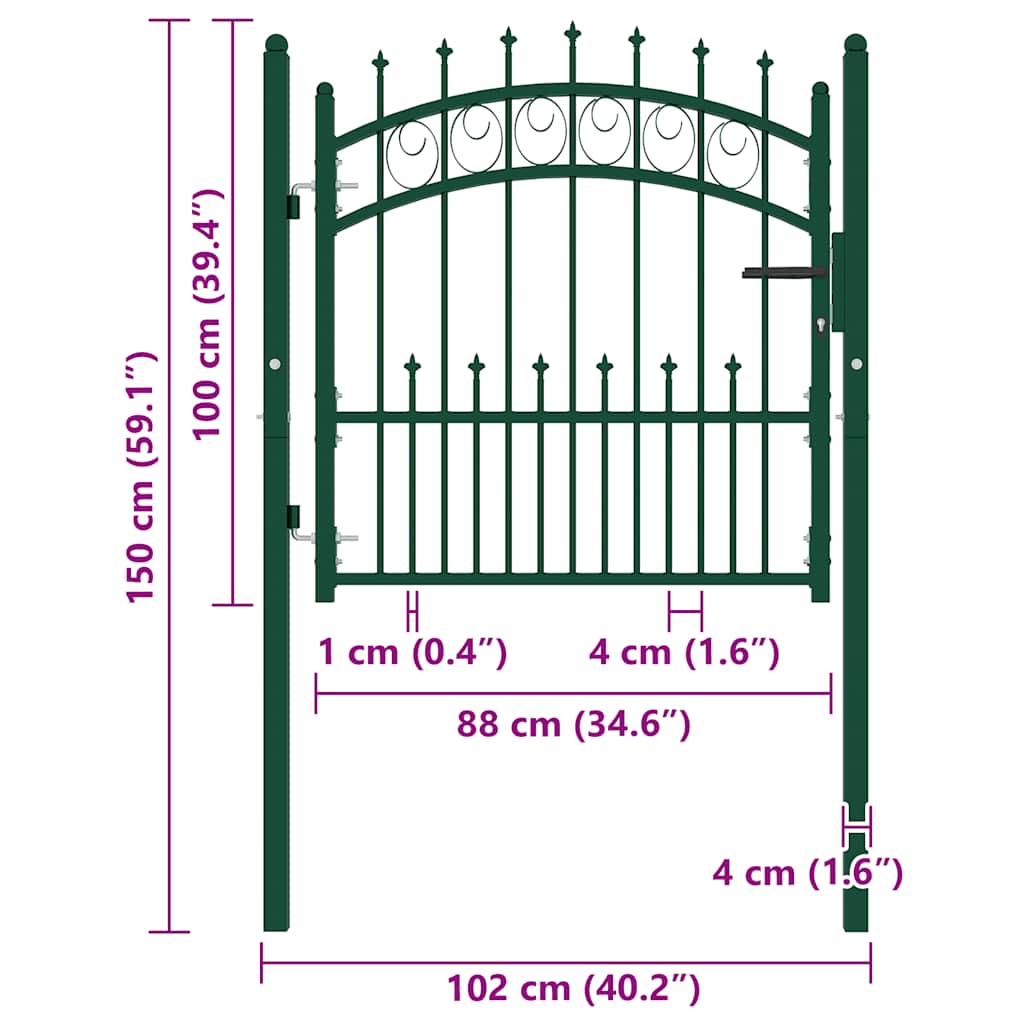 Gjerdeport EMMEN med pigger stål 104x97 cm grønn
