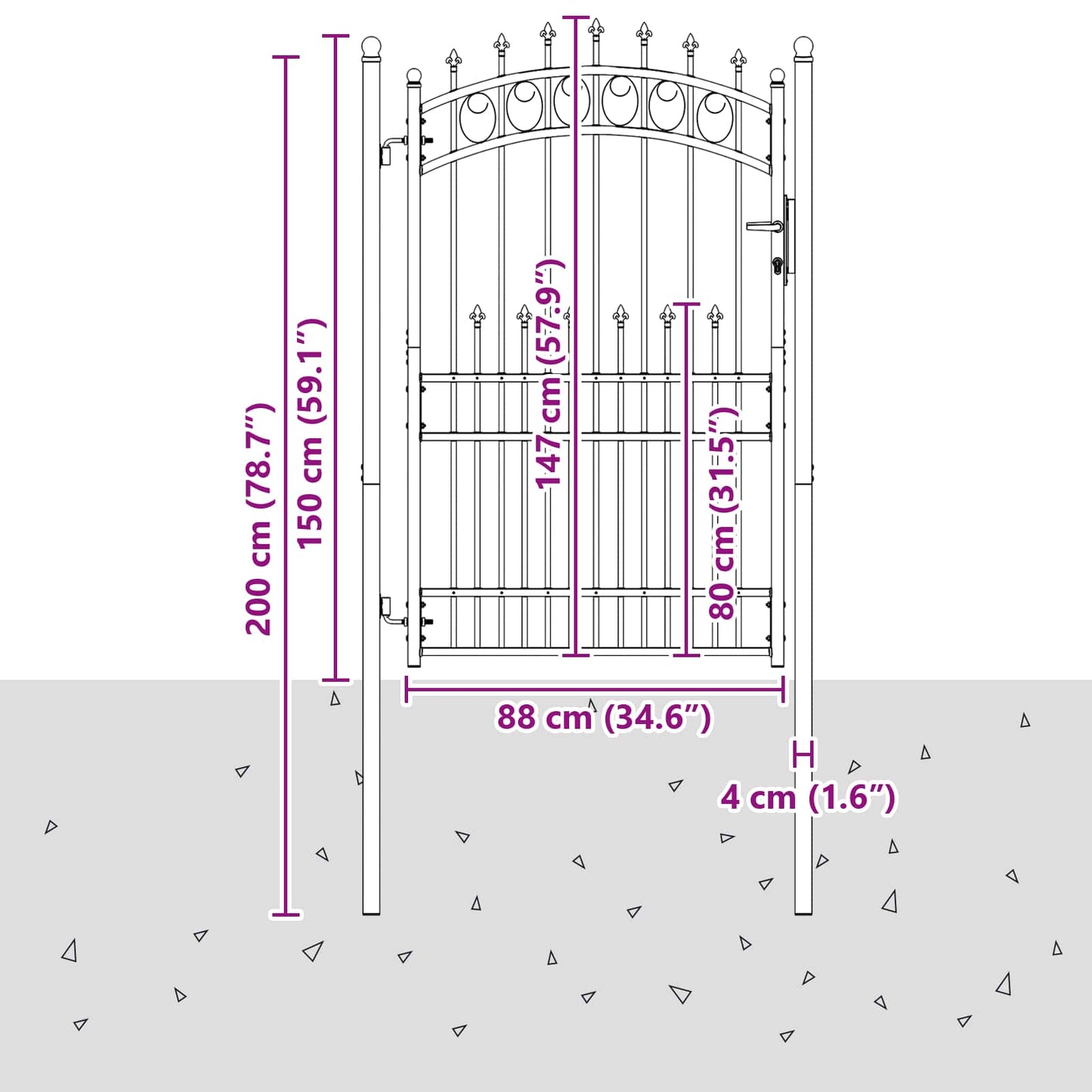 Gjerdeport med spisser EMMEN 100 x 200 cm Pulverlakkert stål