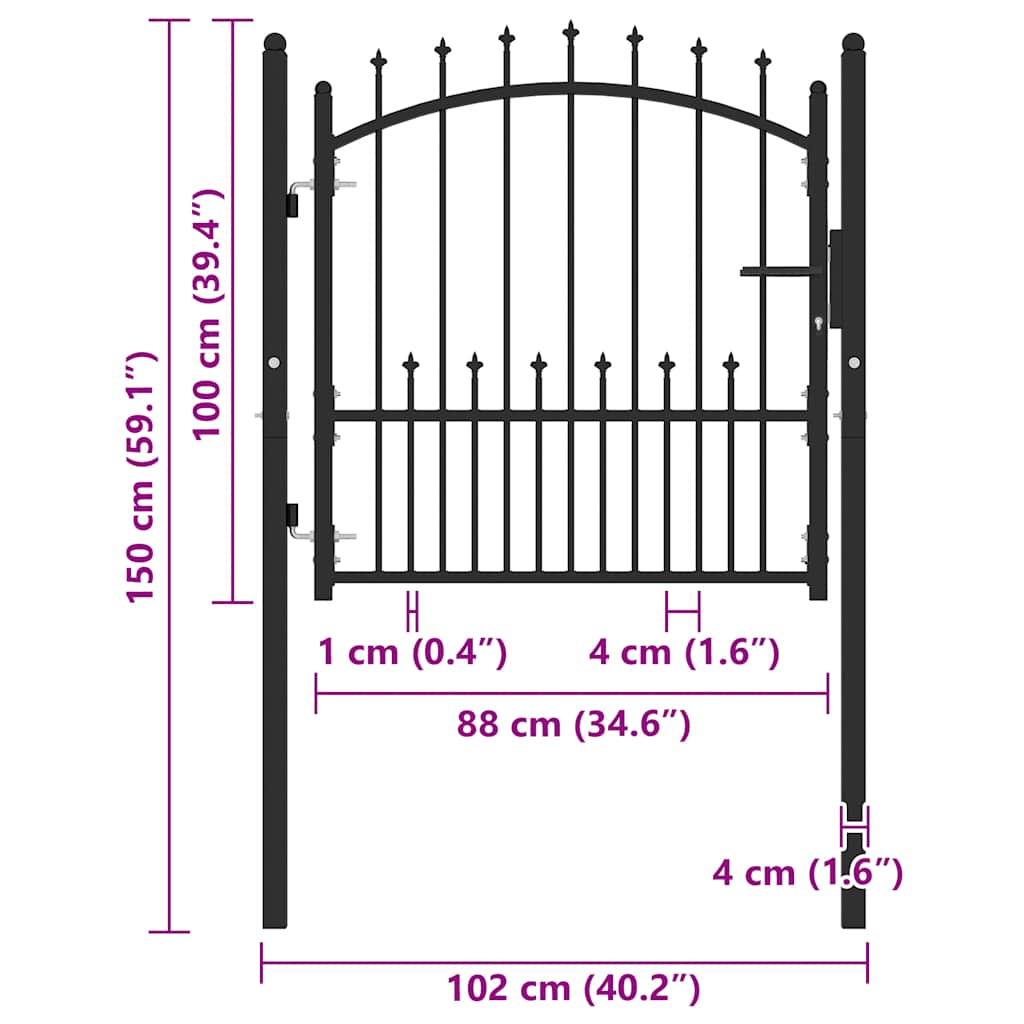 Gjerdeport EMMEN med pigger stål 104x97 cm svart