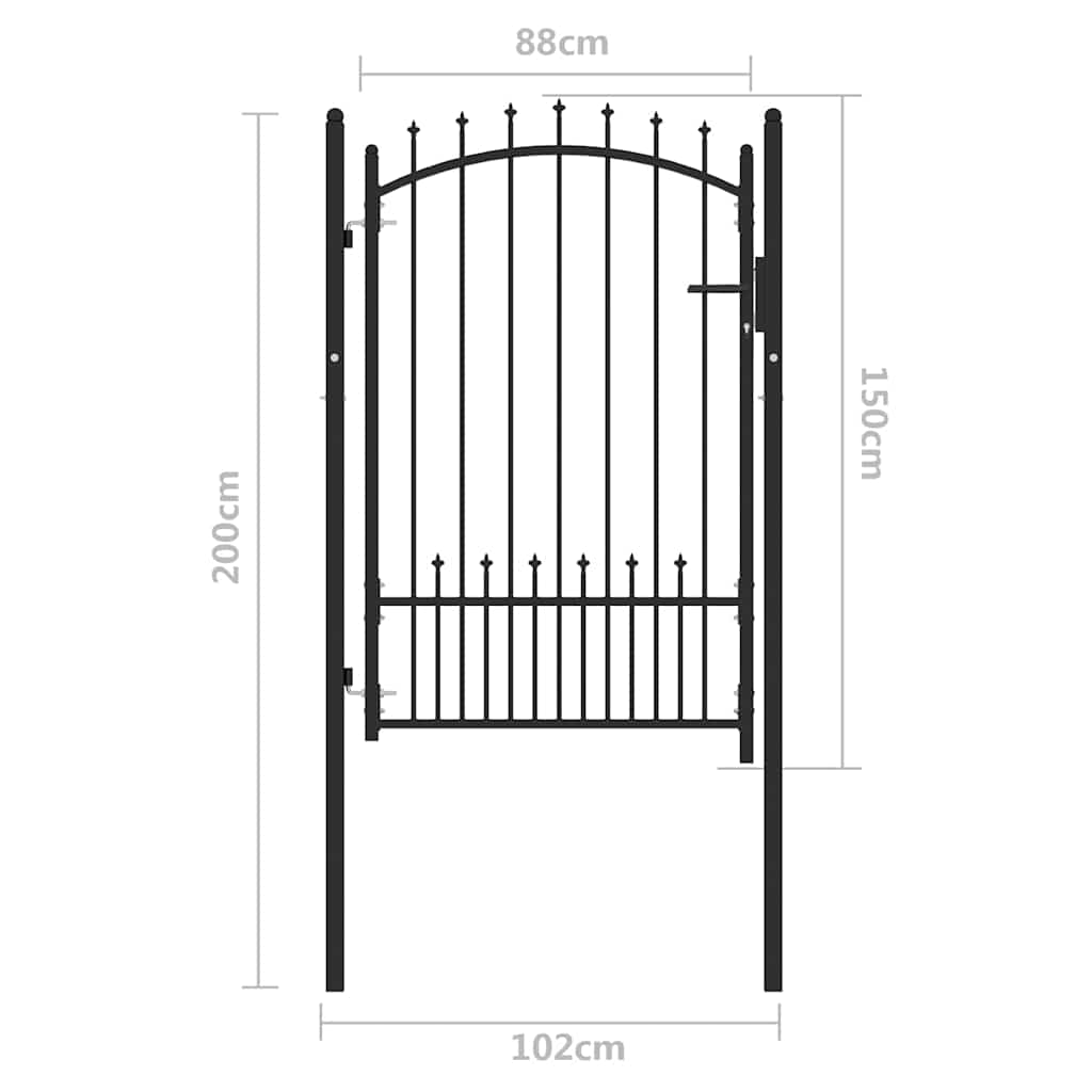 Gjerdeport med spisser Svart 100 x 150 cm Pulverlakkert stål
