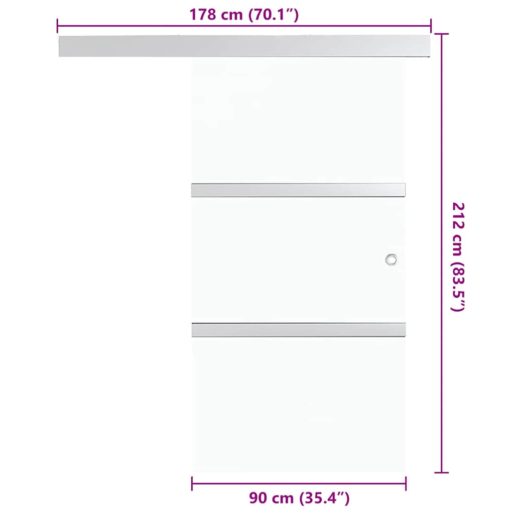 Skyvedør ESG-glass og aluminium 90x212 cm sølv