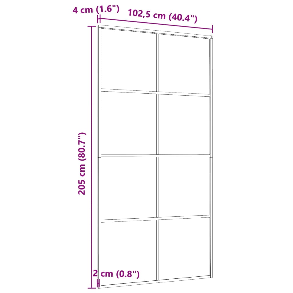 Skyvedør aluminium og ESG-glass 102,5x205 cm svart