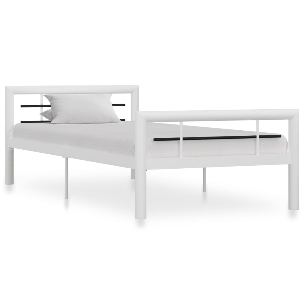 Sengeramme hvit og svart metall 100x200 cm