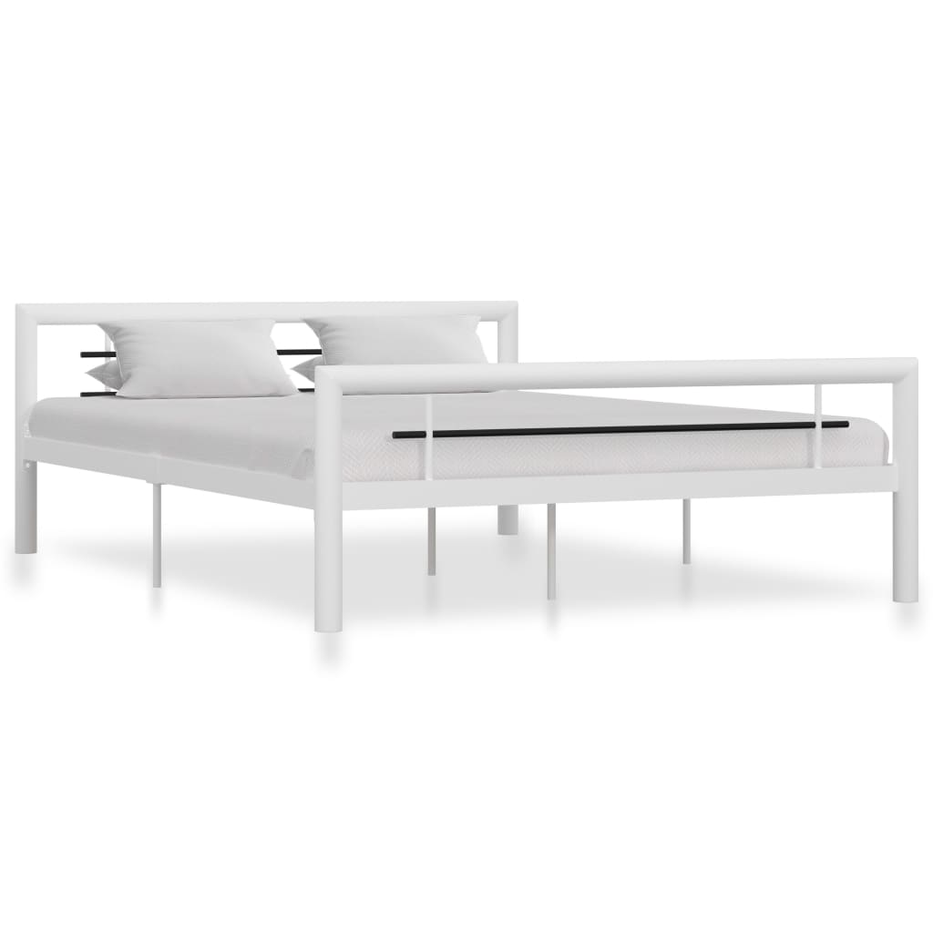 Sengeramme hvit og svart metall 160x200 cm