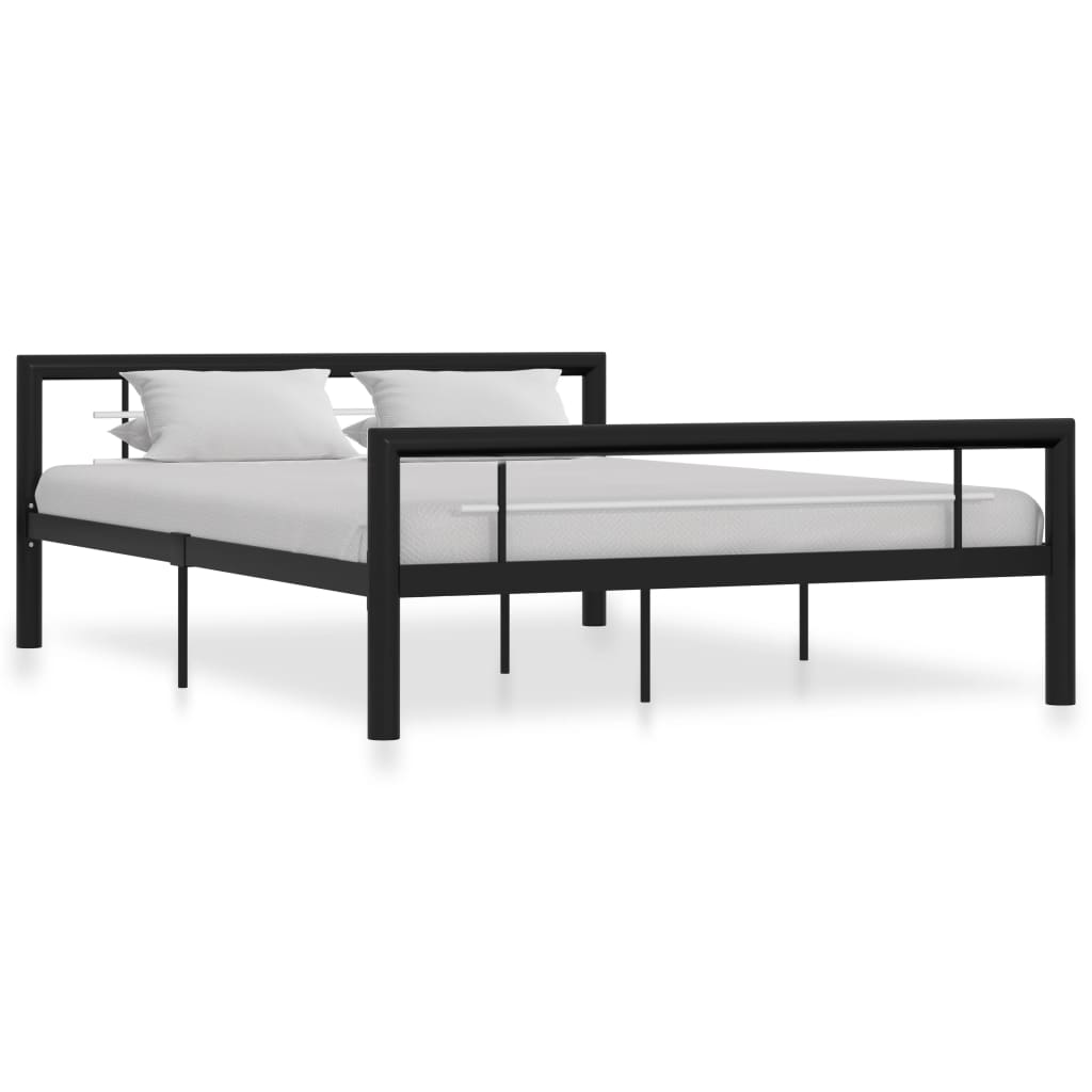 Sengeramme svart og hvit metall 160x200 cm