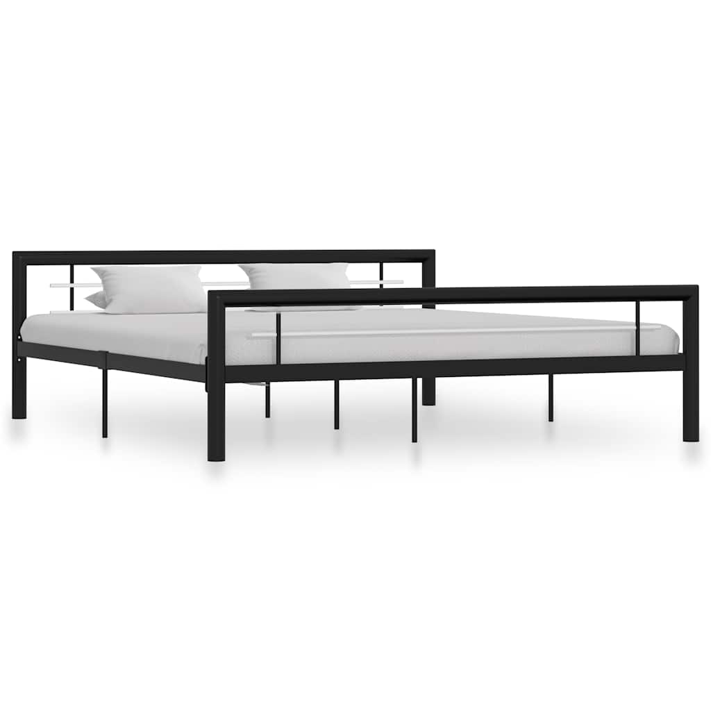 Sengeramme svart og hvit metall 180x200 cm