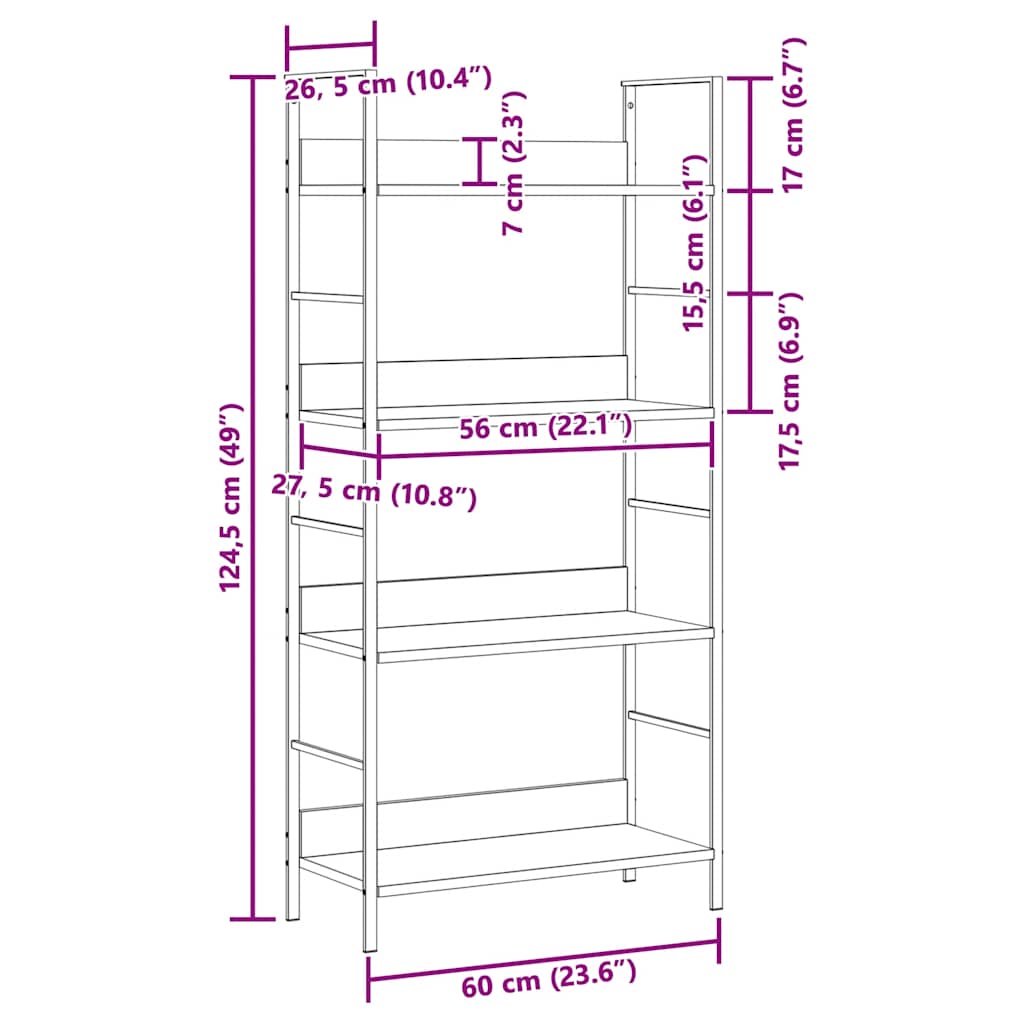 Bokhylle 4 lag eik 60x27,6x124,5 cm konstruert tre