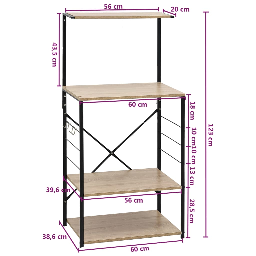 Hylle til mikrobølgeovn svart eik 60x39,6x123 cm konstruert tre