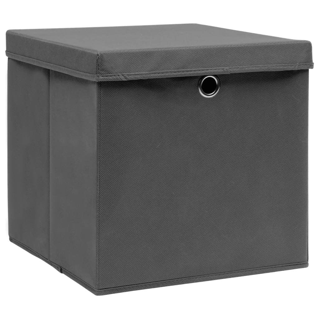 Oppbevaringsbokser med lokk 10 stk grå 32x32x32 cm stoff