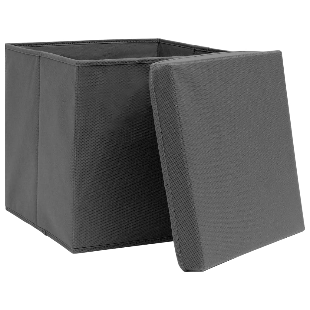 Oppbevaringsbokser med lokk 10 stk grå 32x32x32 cm stoff