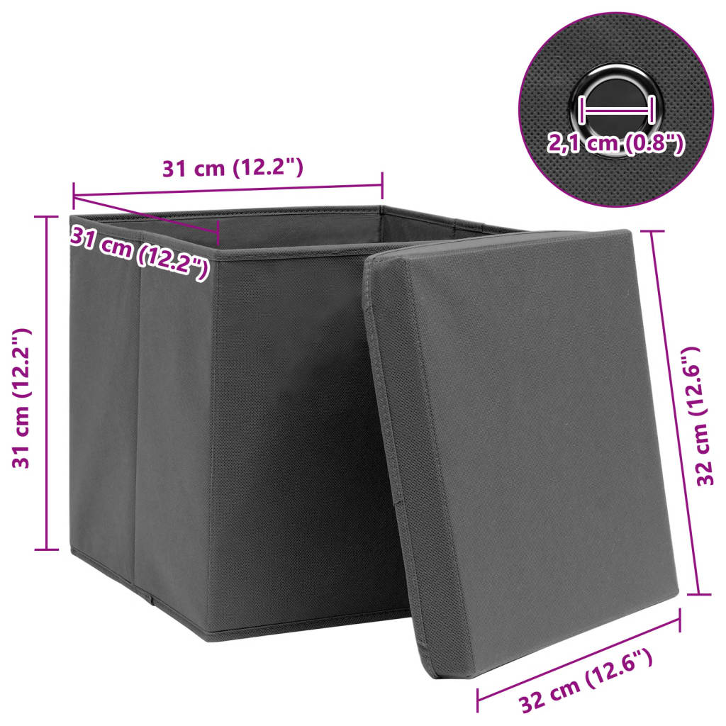 Oppbevaringsbokser med lokk 10 stk grå 32x32x32 cm stoff