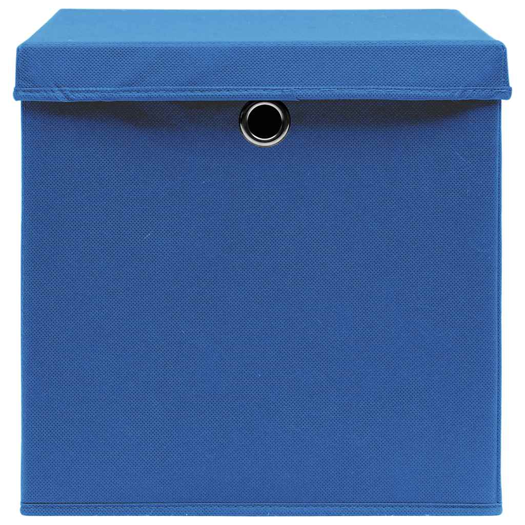 Oppbevaringsbokser med lokk 4 stk blå 32x32x32 cm stoff