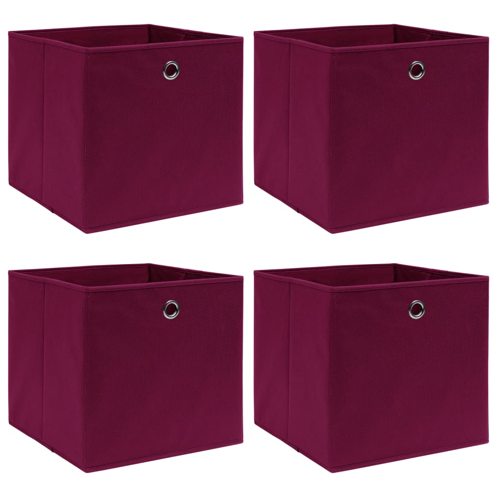 Oppbevaringsbokser 4 stk mørkerød 32x32x32 cm stoff