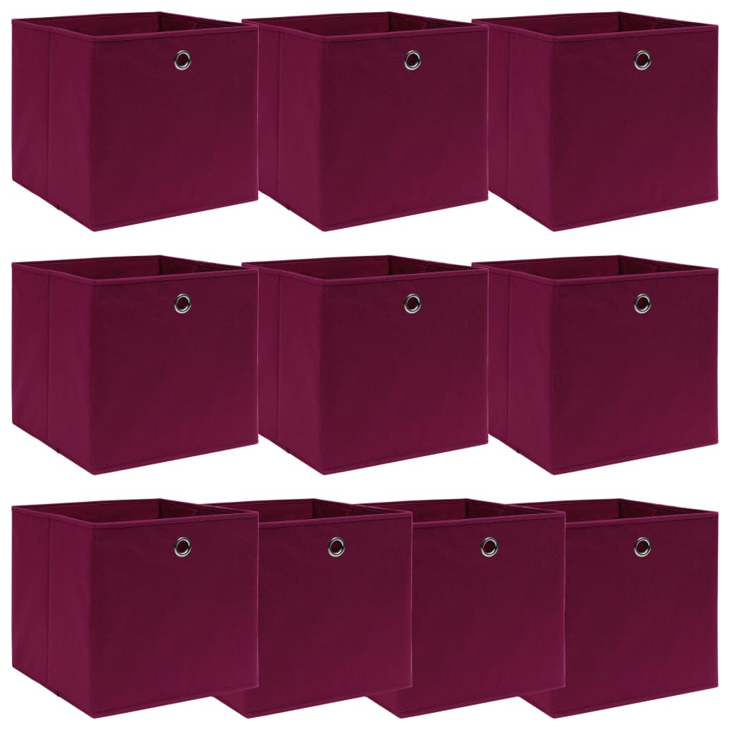 Oppbevaringsbokser 10 stk mørkerød 32x32x32 cm stoff