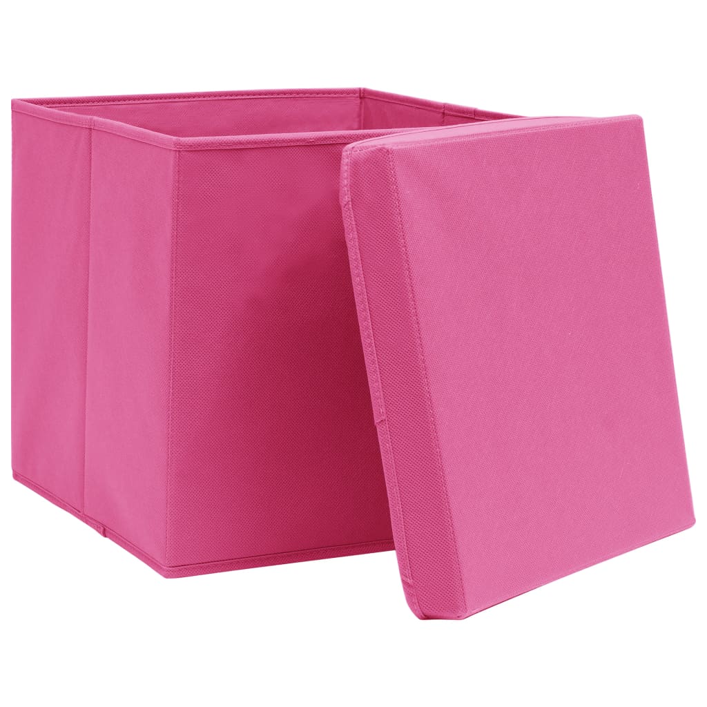 Oppbevaringsbokser med lokk 4 stk rosa 32x32x32 cm stoff