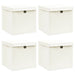 Oppbevaringsbokser med lokk 4 stk hvit 32x32x32 cm stoff