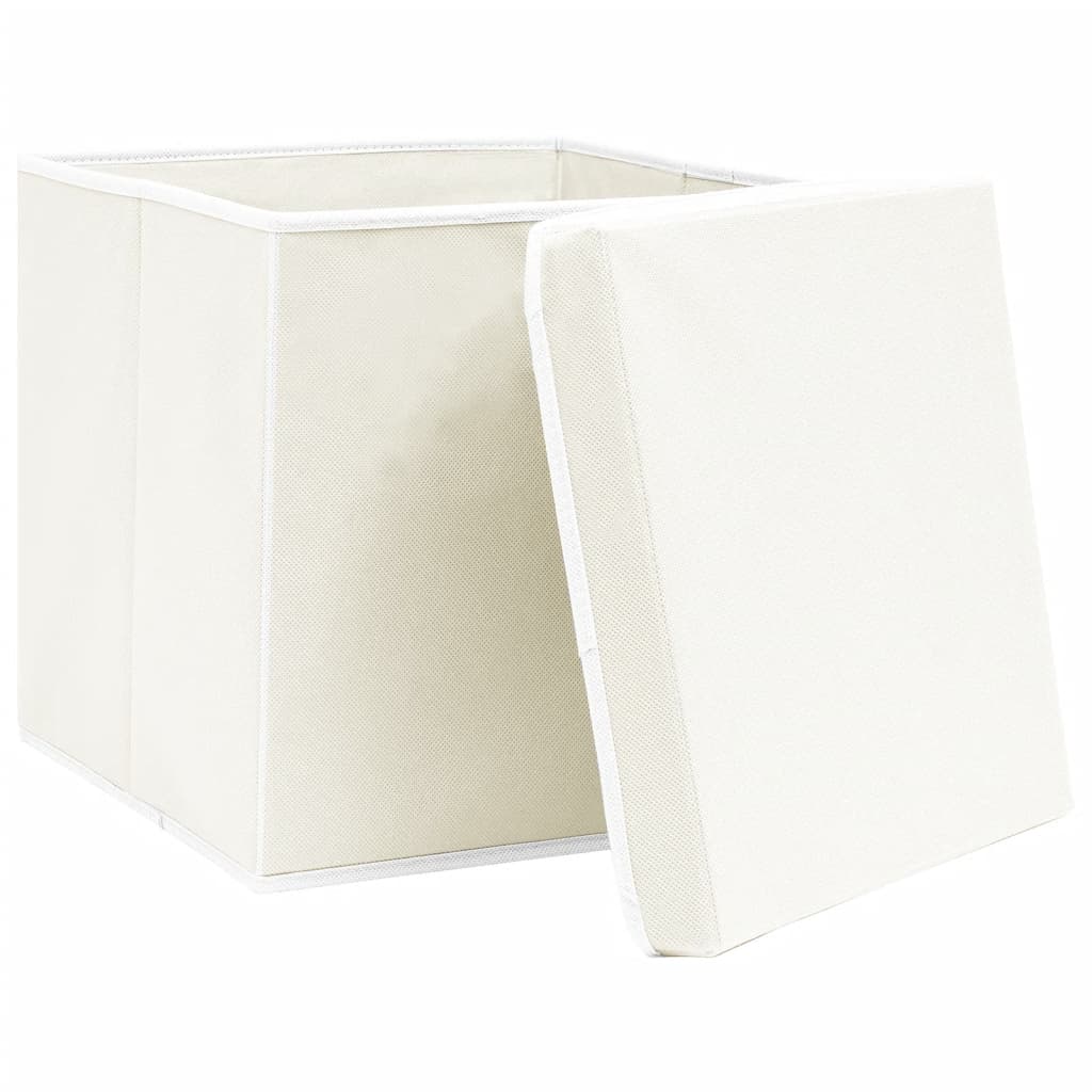 Oppbevaringsbokser med lokk 4 stk hvit 32x32x32 cm stoff