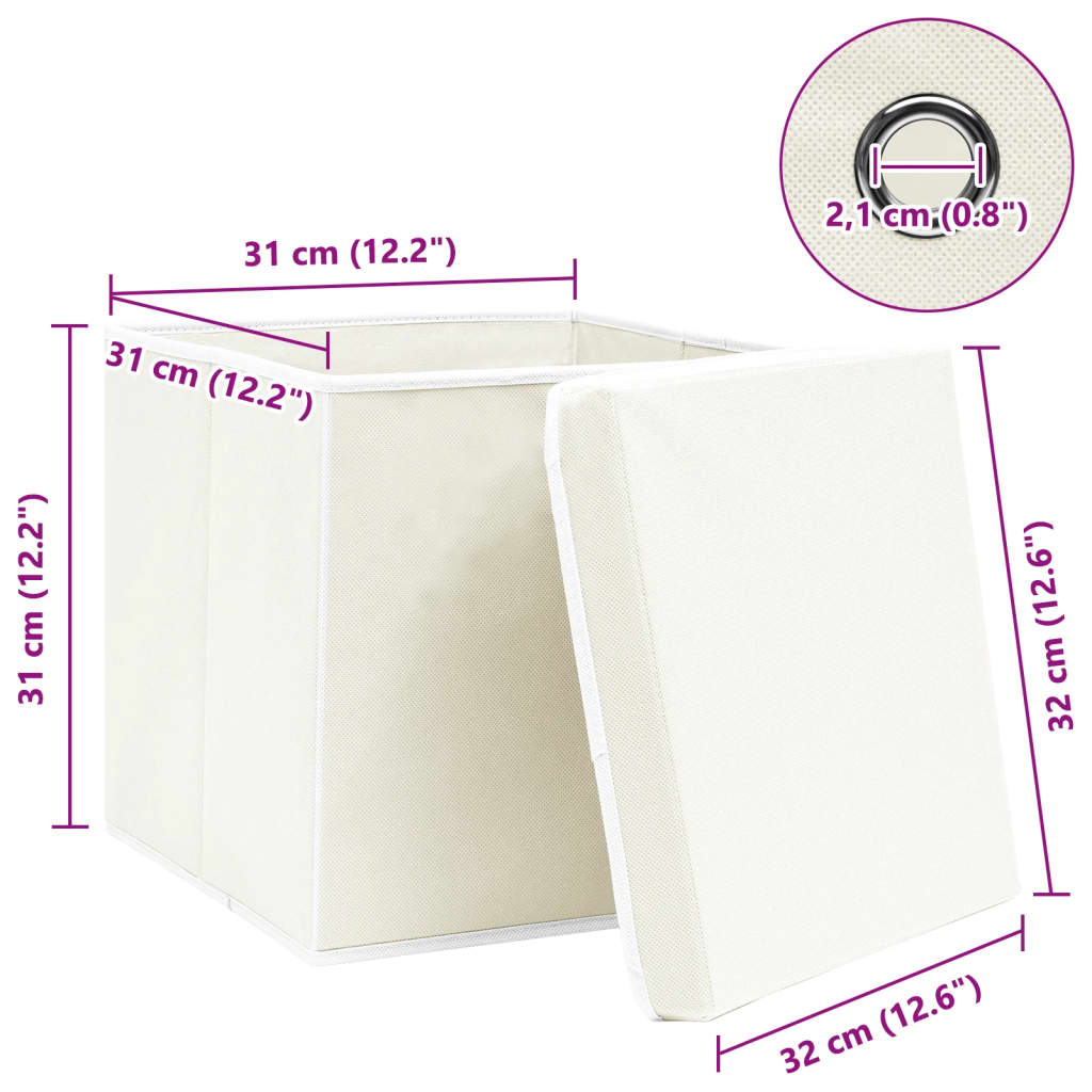 Oppbevaringsbokser med lokk 4 stk hvit 32x32x32 cm stoff