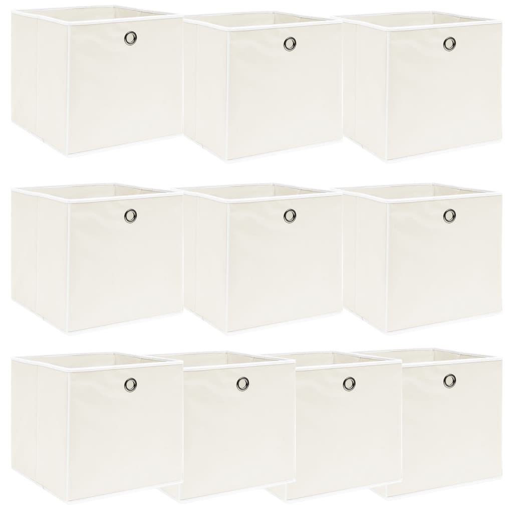 Oppbevaringsbokser 10 stk hvit 32x32x32 cm stoff