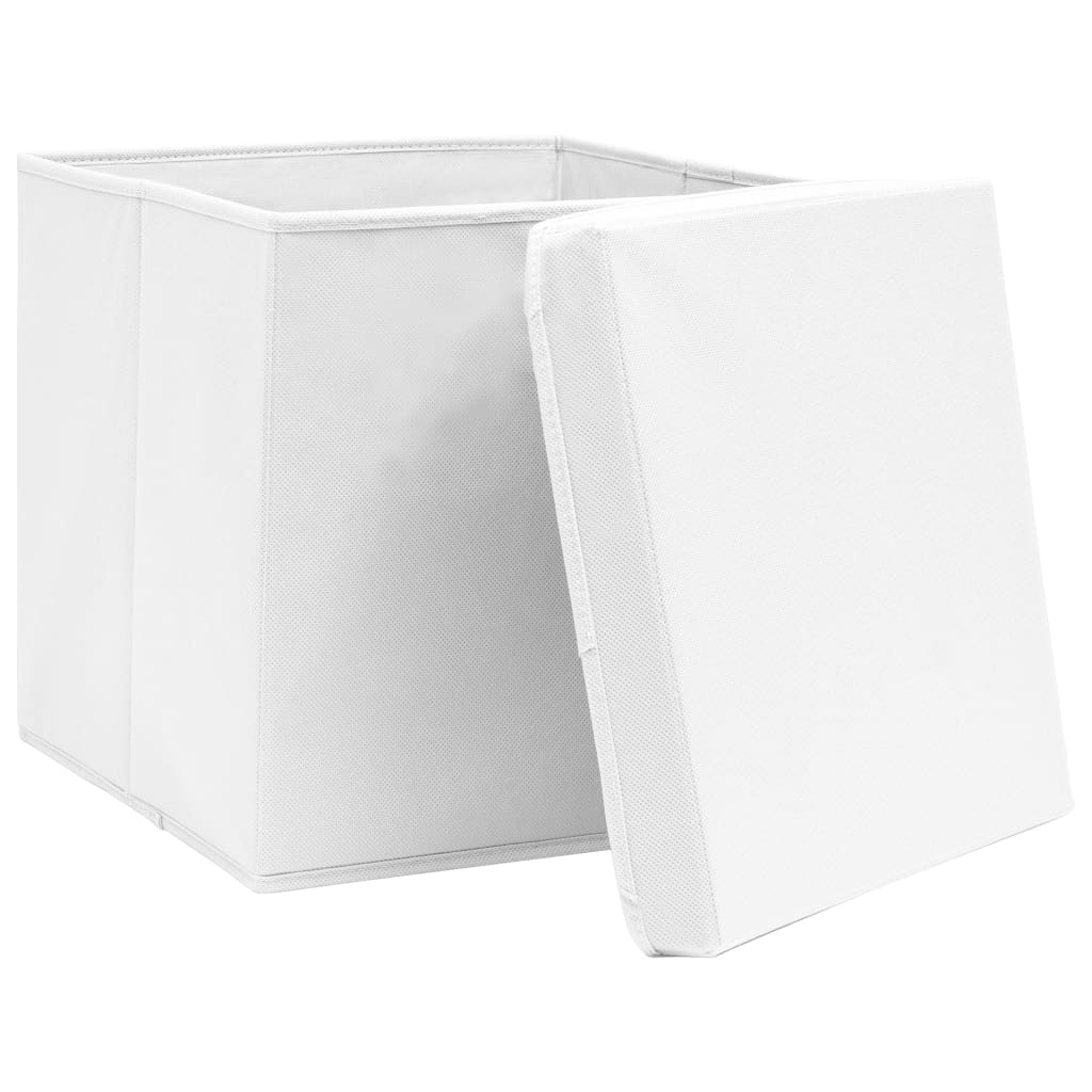 Oppbevaringsbokser med lokk 10 stk hvit 32x32x32 cm stoff