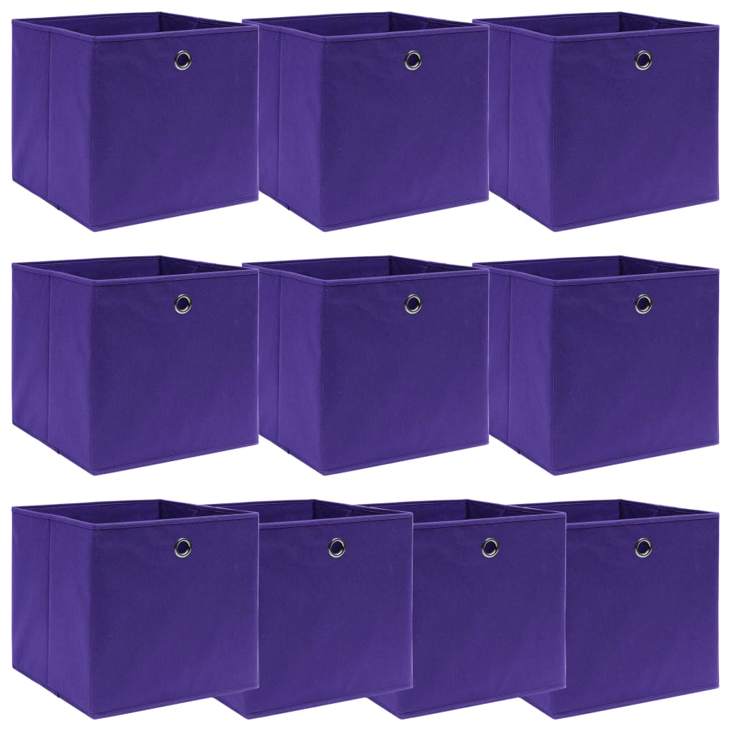 Oppbevaringsbokser 10 stk lilla 32x32x32 cm stoff