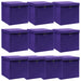 Oppbevaringsbokser med lokk 10 stk lilla 32x32x32 cm stoff