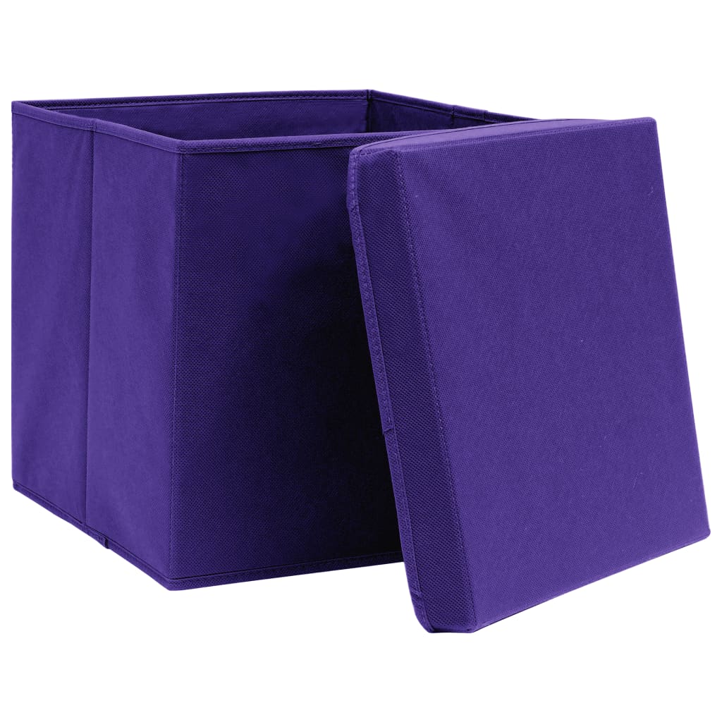 Oppbevaringsbokser med lokk 10 stk lilla 32x32x32 cm stoff