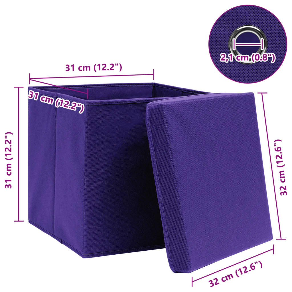 Oppbevaringsbokser med lokk 10 stk lilla 32x32x32 cm stoff
