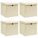 Oppbevaringsbokser med lokk 4 stk kremhvit 32x32x32 cm stoff